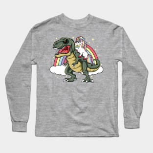 Unicorn Riding Dinosaur Trex Lover Rainbow Long Sleeve T-Shirt